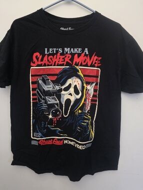 Ghost Face “Let’s Make a Slasher Movie” T-Shirt – Horror Graphic Tee – Black
